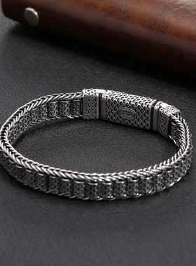 银之元男士s925纯银复古编织手链