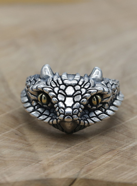 个性夜王猫头鹰戒指饰品朋克S925