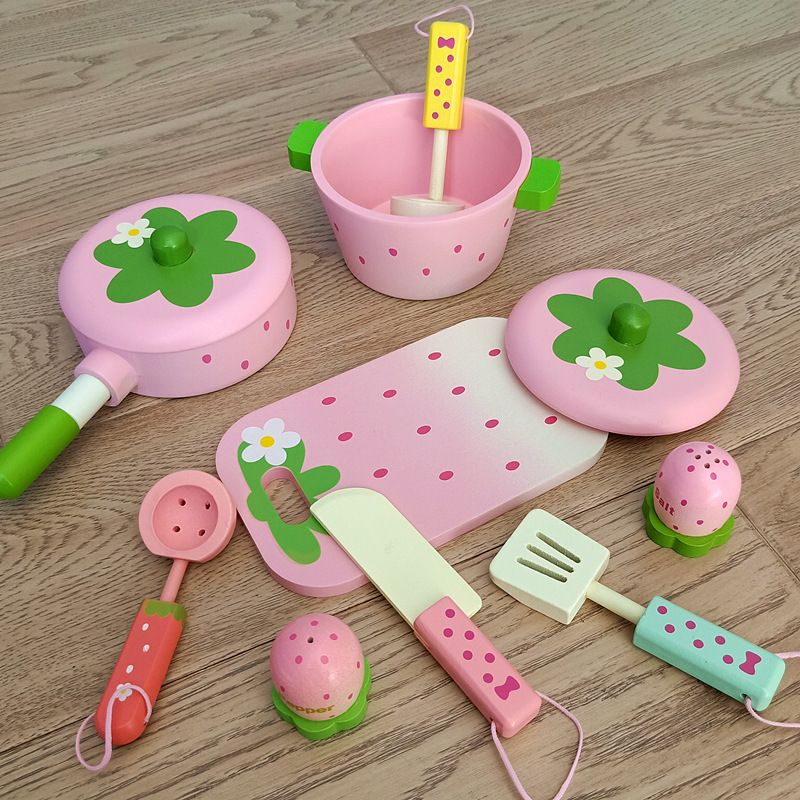 儿童宝宝木制木质仿真碗筷子杯子菜碟勺子切板菜刀套装过家家玩具