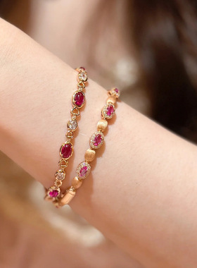 复古老钱风拉丝锆石红刚玉手链