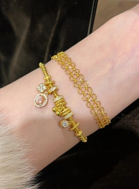 复古新中式四叶草水沫玉盘缠手链