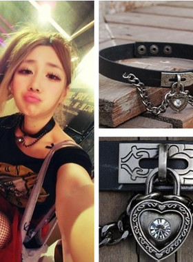 欧美朋克风皮质短款项圈街拍手链