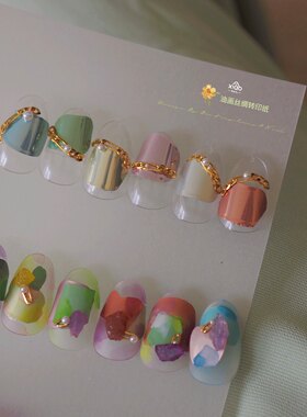 XIAO A NAIL新款复古油画丝绸彩色颜色美甲搭配转印纸DIY指甲贴纸
