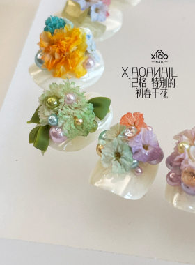 XIAOANAIL精选初春特别的12宫格立体干花美甲油画diy指甲装饰贴片