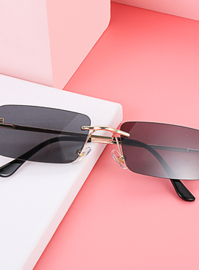 2021 Fashion Rectangle Rimless Sunglasses Square Vintage Gla