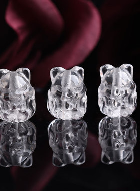 天然白水晶狐狸手工雕刻九尾狐萌狐diy配件串珠手机链包挂饰品