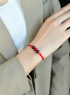 真品天然朱砂红绳手链女男编织