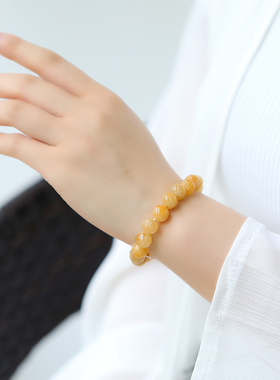 天然黄龙玉莲花珠手链单圈发财玉