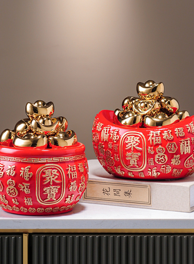 招财百福聚宝盆装饰品摆件新中式客厅玄关店铺开业乔迁新居礼品