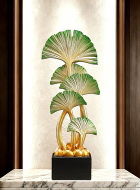 入户玄关银杏叶高级竖高摆件客厅电视柜旁边落地装饰新家乔迁礼物