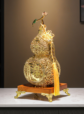 新中式花丝珐琅彩开口金色葫芦摆件客厅酒柜高档装饰乔迁新居礼物