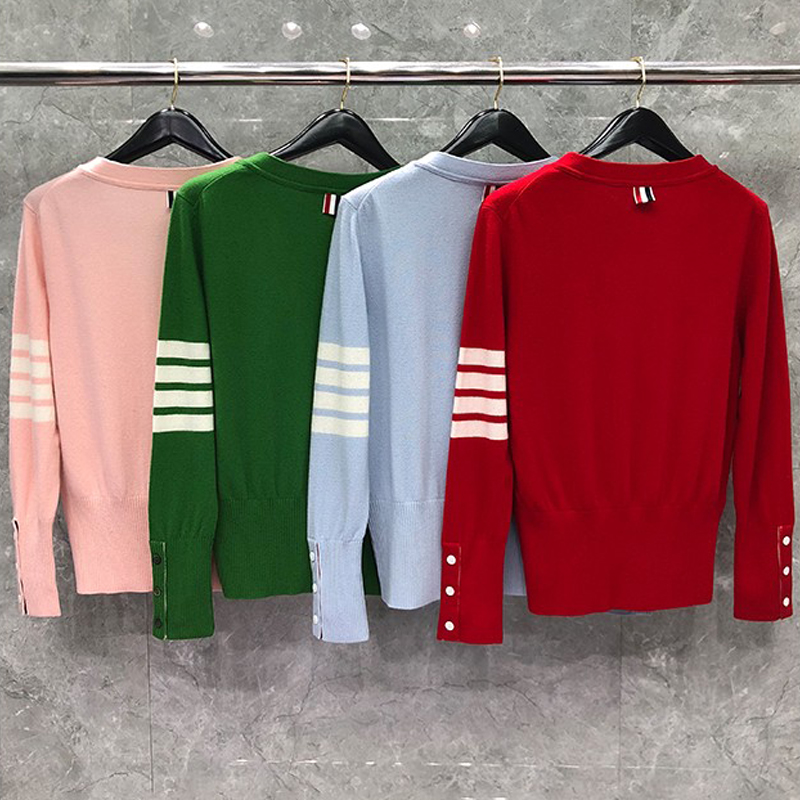 TB羊绒4扣开衫长袖针织毛衣外搭男女情侣款外套四条杠修身上衣女 - 图0