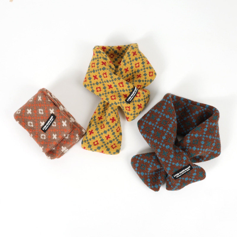 儿童围巾秋冬季男童防风针织复古格子女宝宝保暖毛线围脖加厚双层,淘宝优惠券,粉丝福利购,淘宝优惠卷