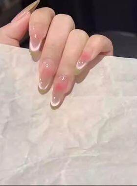 芭乐腮红绿色清新猫眼穿戴甲美甲显白气质春夏新款新款假指甲贴