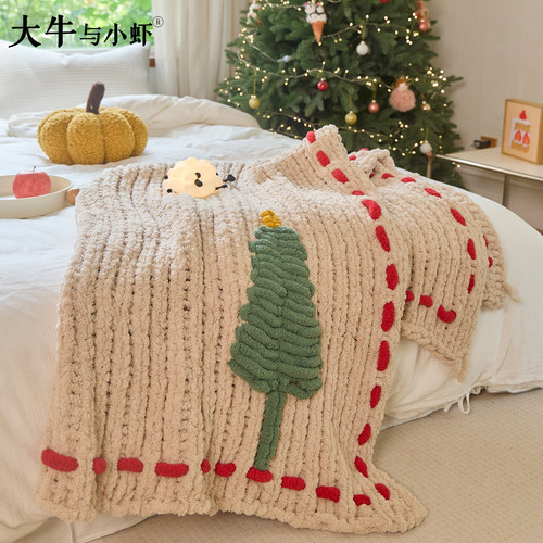 ins风圣诞树半边绒针织毯客厅沙发毯床尾毯节日氛围感装饰毯子厚 - 图0