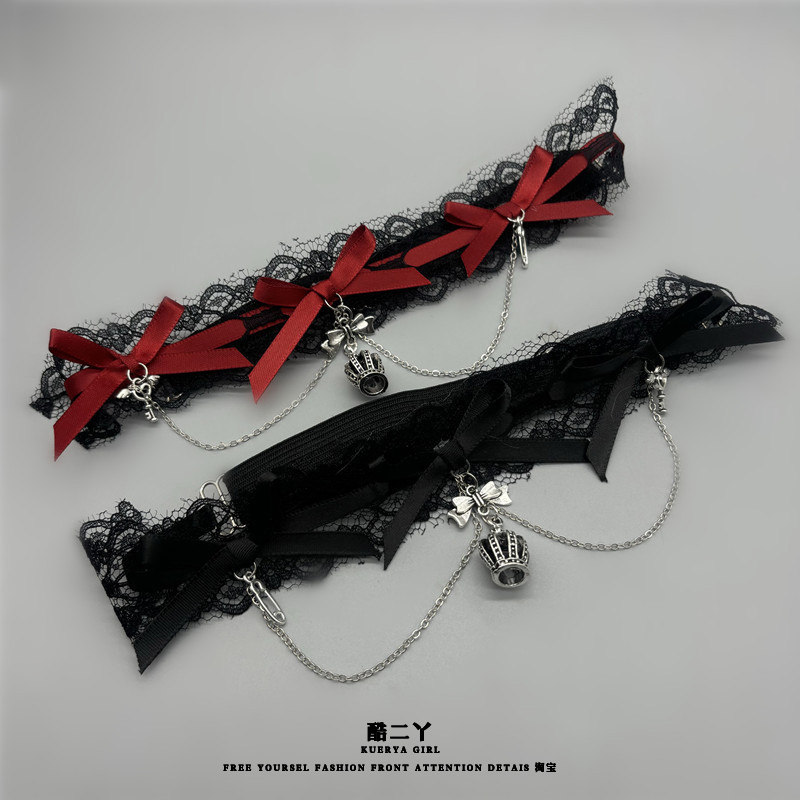 哥特风洛丽塔腿环原宿暗黑系朋克性感大腿链蕾丝蝴蝶结jk腿饰脚链,淘宝优惠券,粉丝福利购,淘宝优惠卷
