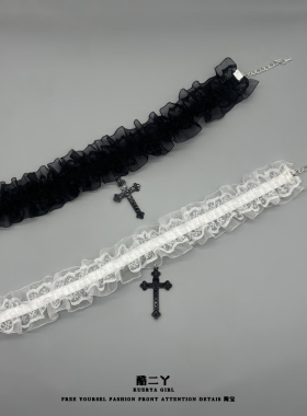 哥特洛丽塔甜酷暗黑十字架项链女