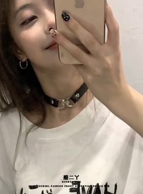 朋克辣妹环扣锁骨链黑色项圈颈带