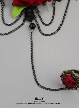 手链朋克玫瑰花蕾丝戒指一体配饰