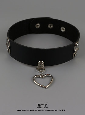 皮质爱心吊坠项链朋克项圈万圣节