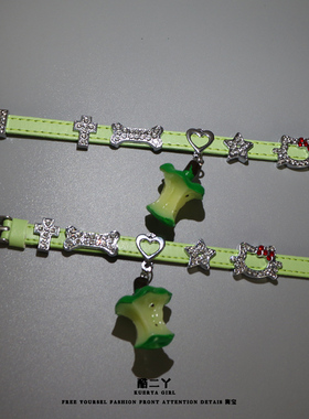 可爱kitty猫青苹果亚文化项链ins