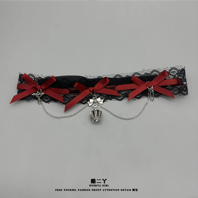 哥特风洛丽塔腿环原宿暗黑系朋克性感大腿链蕾丝蝴蝶结jk腿饰脚链,淘宝优惠券,粉丝福利购,淘宝优惠卷