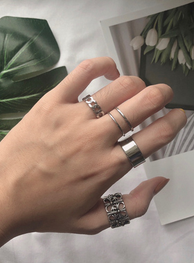 中性风朋克戒指开口嘻哈银色套戒