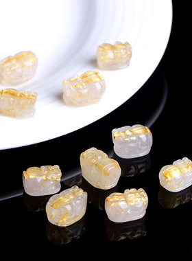 久雅水晶  天然钛晶貔貅配件  金发晶雕刻貔貅配饰  厂家直销