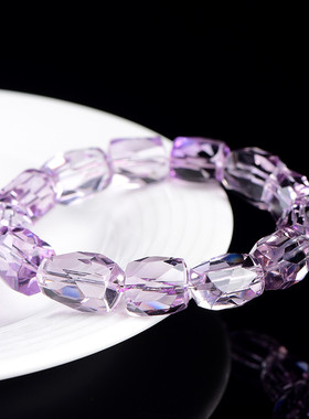 久雅水晶 天然巴西镜面紫水晶刻面桶珠手链  净体紫水晶随型手串