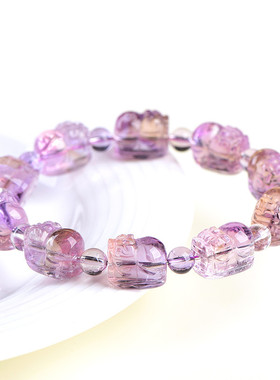 久雅水晶  天然紫黄晶貔貅手链 紫黄色水晶雕刻貔貅  厂家直销