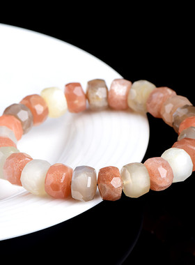 久雅水晶 天然彩月光切面盘珠手链 彩色月光不规则刻面手串 批发