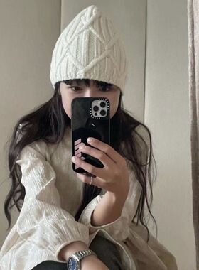 ins博主同款秋冬针织瓜皮帽百搭保暖毛线护耳冷帽女潮显脸小新