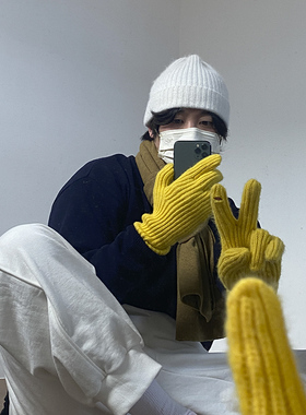 加厚保暖触屏手套毛线男士