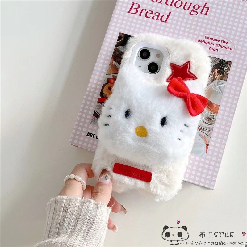 秋冬毛绒适用iPhone15pro手机壳Kitty猫14pro少女max立体13mini网红11苹果12小红书7plus女se2毛茸茸x8r酷6s - 图2