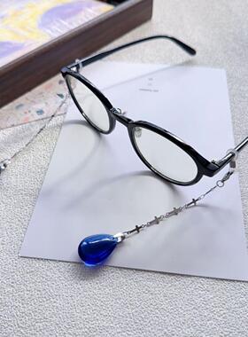 Clove 张艺兴同款眼镜链流苏钛钢十字架宝蓝色水晶墨镜眼镜尾链短