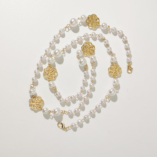 Clove 山茶花口罩链女潮款韩国眼镜挂脖链小众设计珍珠装饰挂链条