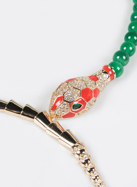 欧美个性夸张灵蛇祖母绿串珠链中古风蓝松石项链宝石气质时尚颈链