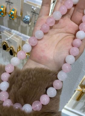 朱珠同款大颗粒霸气粉水晶项链搭配白幽灵马粉锁骨链百搭小众显白