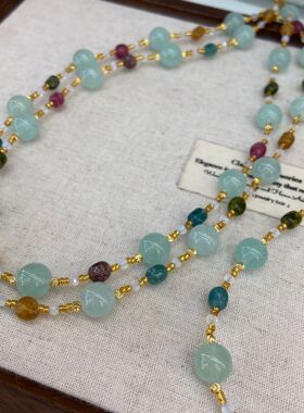 绿色天合石碧玺色项链复古串珠锁骨链多宝颈链民族风配饰