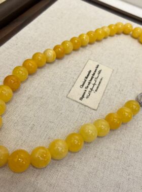 12mm黄色玛瑙串珠项链新中式圆珠锁骨链时尚百搭高级感串珠饰品