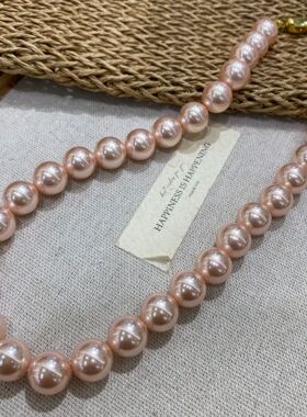 法式轻奢12M粉色施家珍珠项链粉色甜美串珠锁骨链时尚新品毛衣链