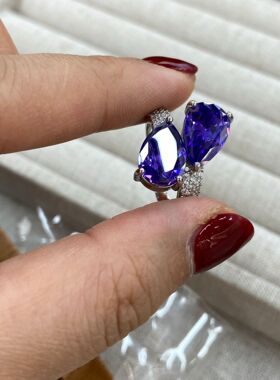 wish热卖个性双马眼形锆石紫色开口戒指简约时尚轻奢大气指环戒