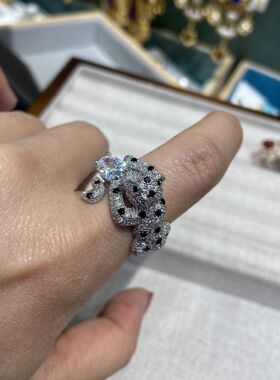 法式轻奢新款戒指珠宝琉璃天然玉石戒指满钻彩色宝石斑纹豹子戒指