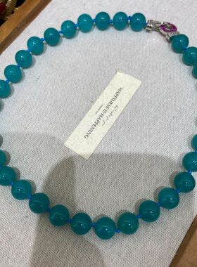 中古vintage10m大颗粒深蓝蓝色妖姬仿蓝玉髓项链 颗颗打结锁骨链