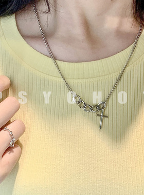 psycho7十字架少女复古港风颈链