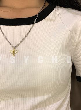 PSYCHO7 彩色丘比特天使少女土酷小众复古钛钢项链 ins情侣吊坠