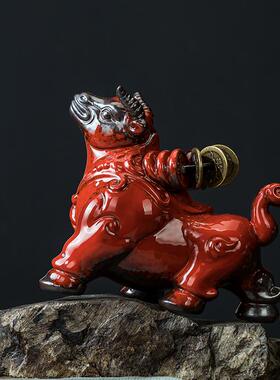 精品陶瓷红色牛摆件家居客厅招财镇宅装饰品吉祥物生肖牛礼品摆设