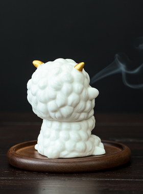 创意三羊开泰陶瓷线香香薰炉摆件