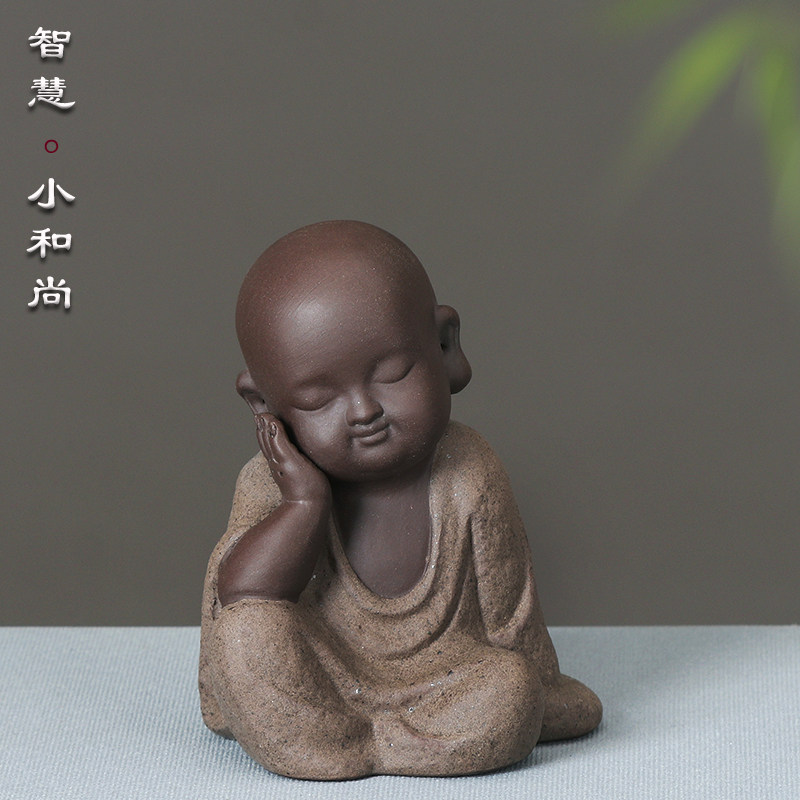 禅意精品紫砂小和尚茶宠茶玩功夫茶具配件可爱弥勒佛家居饰品摆件_虎窝淘