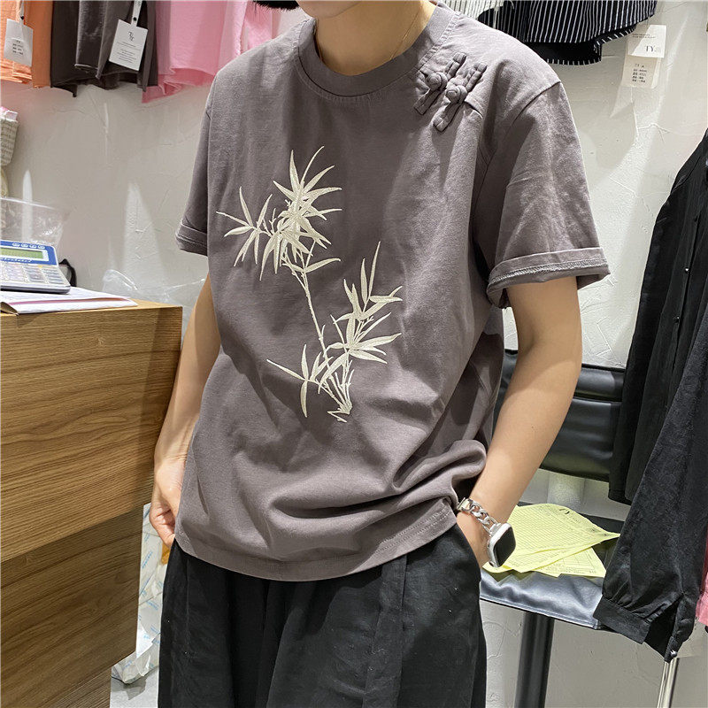 TYJR夏季2024新款女装新中式国风宽松圆领刺绣印花短袖T恤女97316 - 图2